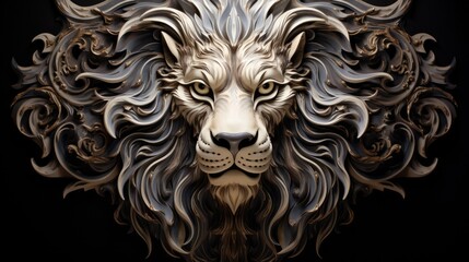 Face of a Lion shiny carving style intricate illustration - beautiful wallpaper