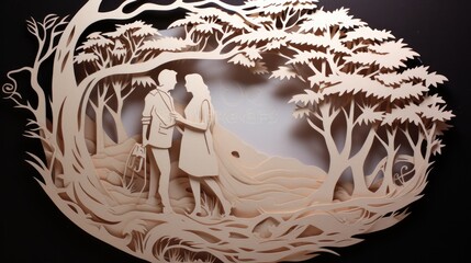 Couple in Love carving style  illustration - beautiful wallpaper