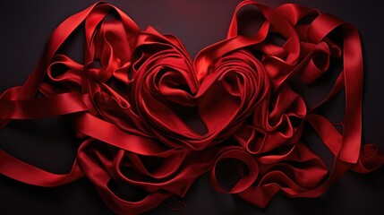 red silk ribbons form a heart - beautiful wallpaper