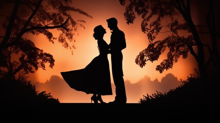 Fototapeta na wymiar Couple in Love as silhouette illustration - beautiful wallpaper