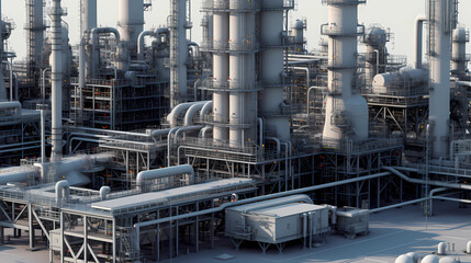 Large industrial oil refinery petrochemical plant with equipment and pipes. AI generated