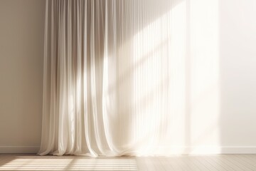 sunlight, blowing white sheer linen, blackout curtain from open window - obrazy, fototapety, plakaty