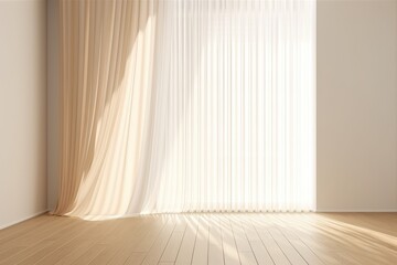Fototapeta sunlight, blowing white sheer linen, blackout curtain from open window, AI obraz