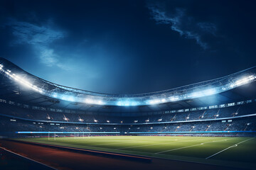 Fototapeta na wymiar Night football arena in lights close up. soccer stadium