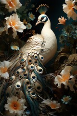 Modern Art Fantasy Peacock. Luxury Art. Generative AI