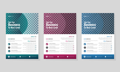 New digital marketing flyer set, business proposal, Flyer in A4 with colorful triangles, Corporate business flyer template design set, marketing, cover page, Brochure design, cover modern layout.