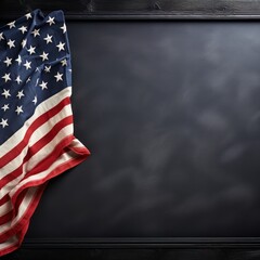 Usa flag supplies on the blackboard