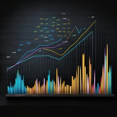 colorful financial graph supplies on the blackboard