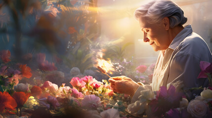 senior woman who plants a garden of memories