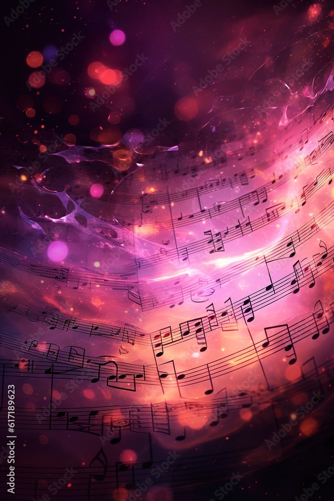 Poster a backdrop consisting of musical notes and lights in an abstract form