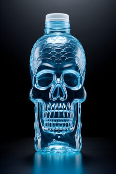 bouteille d'eau en plastique de 50cl qui ressemble &agrave; une t&ecirc;te de mort - IA g&eacute;n&eacute;rative