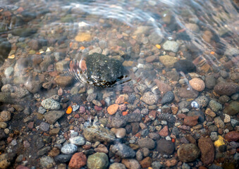 Gravels, pepples, sea stones under water on the south coast of the Java island
