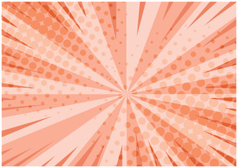 Obraz premium Abstract tender peach color striped retro comic background with halftone corners. Lovely coral background with stripes and half tone pattern for comics book, advertising design, poster, print