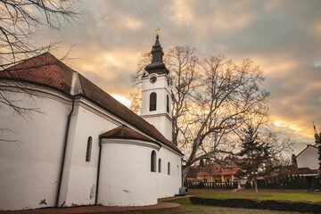 Lower Church,or Donja Crkva Svetih Apostola petra i Pavla at dusk in Sremski Karlovci. it's a...