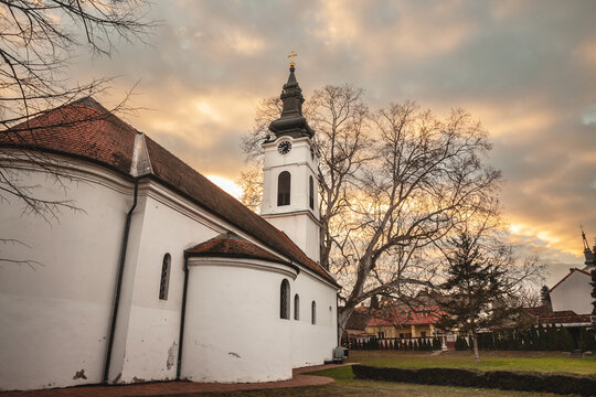 Lower Church,or Donja Crkva Svetih Apostola petra i Pavla at dusk in Sremski Karlovci. it's a serbian orthodox church and a major landmark of Sremski Karlovci, in Vojvodina, Serbia.