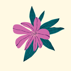 charming pink flower. Illustration in a modern hand-drawn style