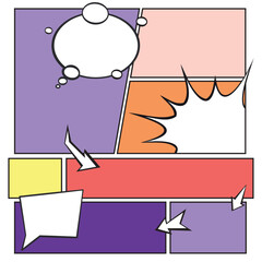 Colored comic page with speech bubbles and arrow transitions Vector