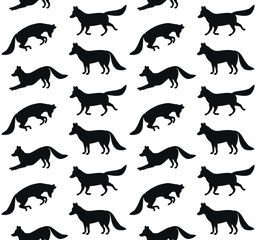 Vector seamless pattern of flat hand drawn fox silhouette isolated on white background
