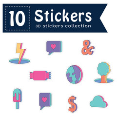 Set of colored groovy 3d sticker icons Vector illustration