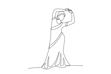 A woman celebrates a Teej festival. Teej one-line drawing