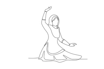 A woman sits celebrating a Teej. Teej one-line drawing