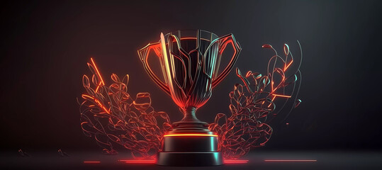 Cup winner. Background neon red. Banner. Wallpaper. AI generated