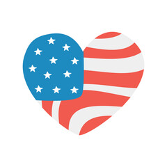 Vector hand drawn retro groovy American flag heart isolated on white background