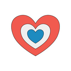 Vector groovy American flag heart isolated on white background