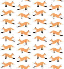 Vector seamless pattern of hand drawn flat fox isolated on white background