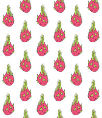 Vector seamless pattern of hand drawn doodle sketch colored dragon fruit isolated on white background