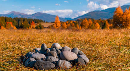 beautiful campfire in the middle of a meadow in autumn in high resolution