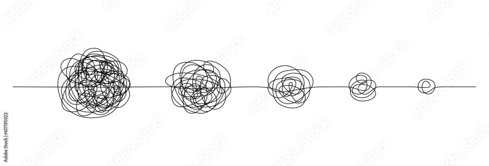 Aufkleber One continuous line drawing of way from complex chaos to simplicity. Concept of problem solving and business solutions in simple linear style. Editable stroke. Doodle vector illustration