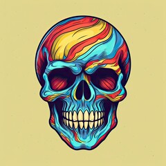 A happy colorful skull with low detail minimalistic