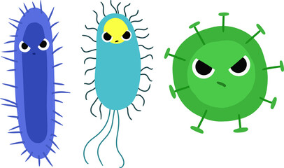 Cute bacteria cartoon. Bacteria are microscopic living organisms that have only one cell. hand drawing cartoon.