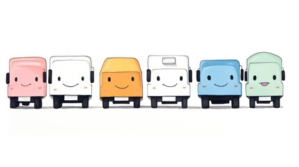 Children's book illustration poster with happy car trucks in watercolor style