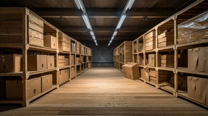 Fototapeta premium Warehouse storage facility with wooden containers