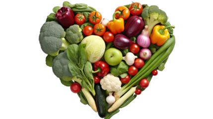 Heart shaped vegetables plate isolated on  white background png cutout