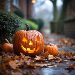 A jack o' lantern ready for Halloween. Generative AI. 