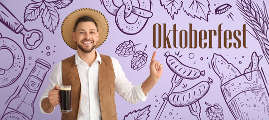 Banner for Oktoberfest with German man holding cold beer