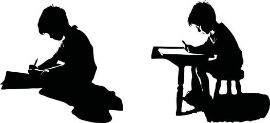 silhouette of kid sitting writing or drawing
