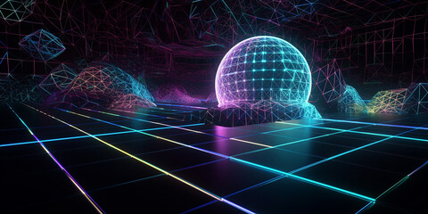 beautiful 3D hologram on a dark background. Generative AI