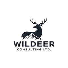 Strong logo combination of deer and mountain. It is suitable for use as a consulting logo.