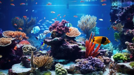 Fototapeta na wymiar a beautiful photo of a aquarium with fishes and corals. Generative AI
