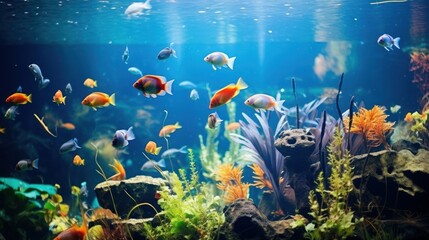 Obraz na płótnie Canvas a beautiful photo of a aquarium with fishes and corals. Generative AI