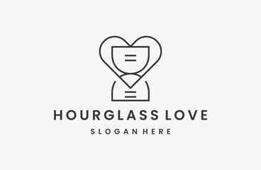 hourglass logo design template, hourglass with love icon 