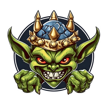 green goblin in a crown logo on a transparent background, generative ai