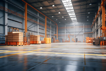 clean warehouse indoor with sunlight coming from roof window