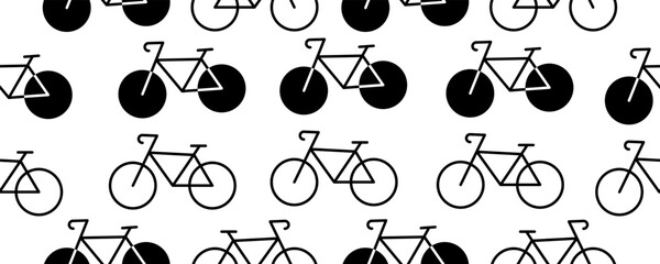 black white bicycles seamless pattern