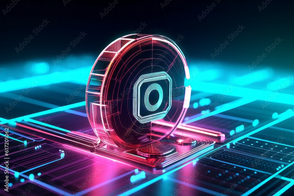 Poster abstract futuristic backdrop concept of internet security and personal data protection. ai generated
