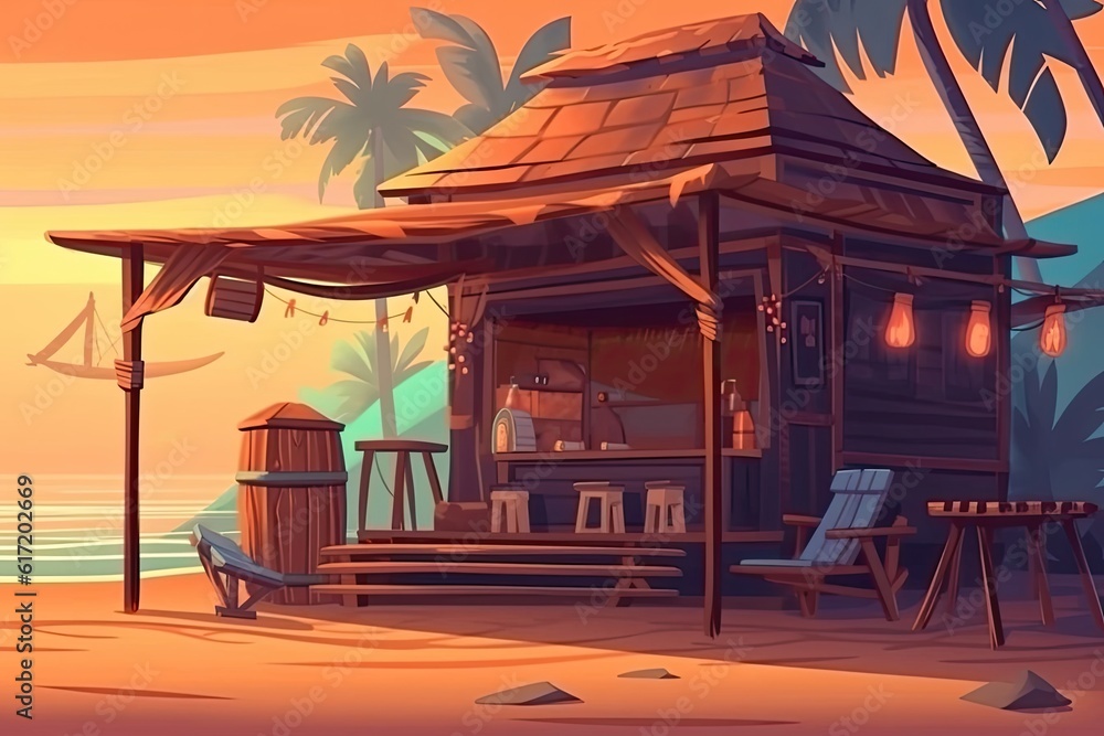 Poster illustrated beach scene with copyspace generative ai